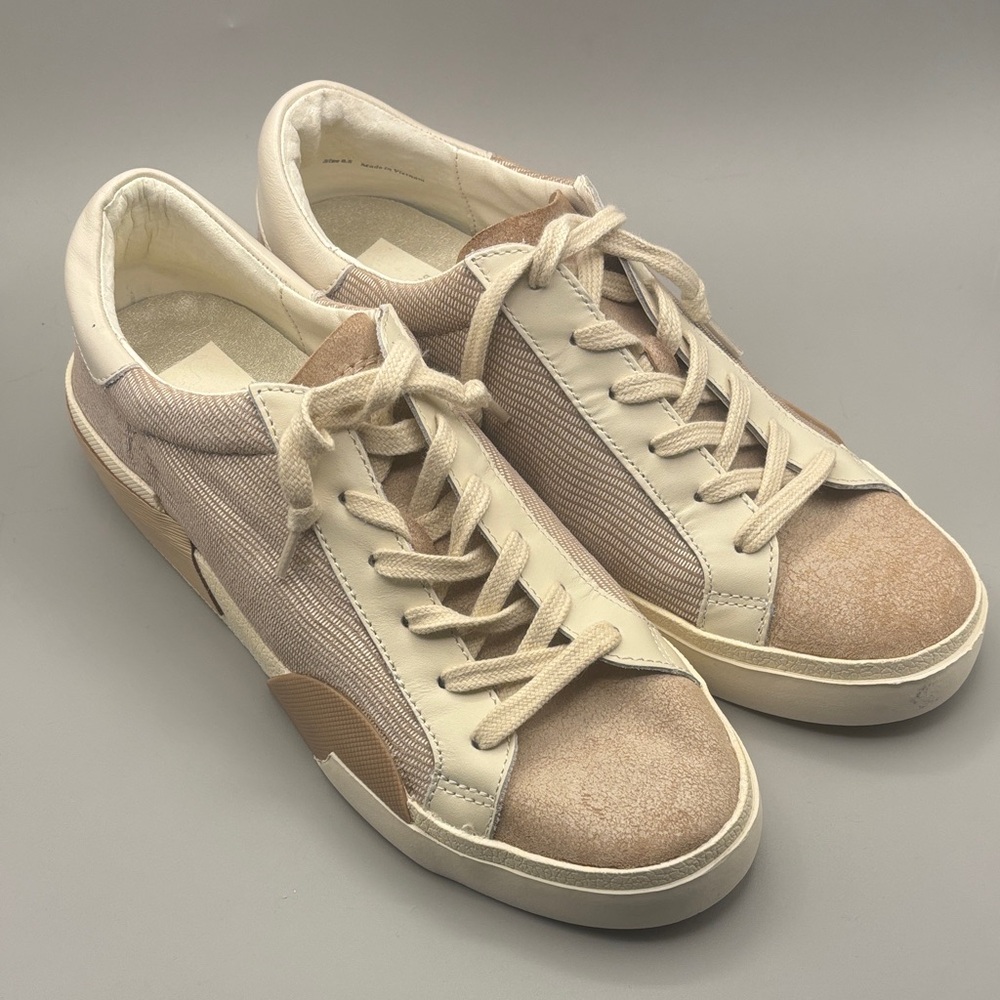 Dolce Vita Zina White Dune Metallic Beige Sneaker Footwear Size 8.5